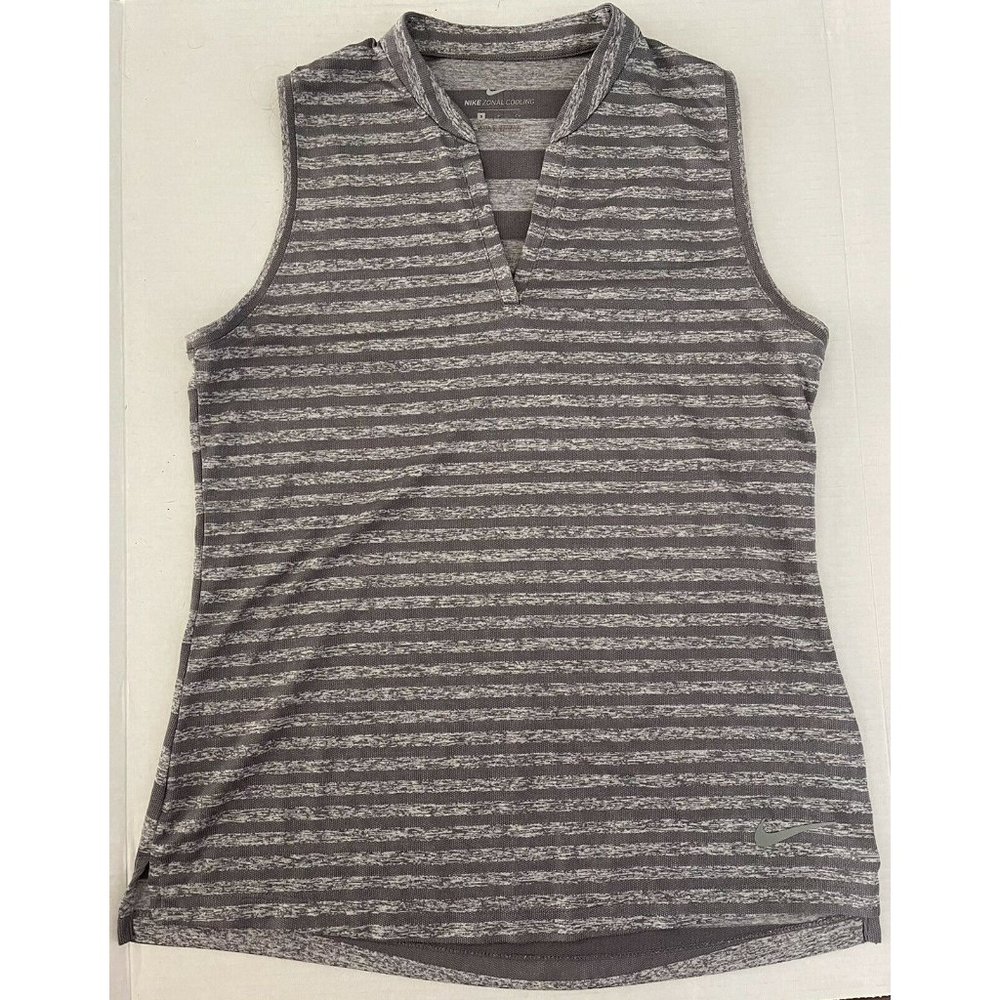 Nike Zonal Cooling Tank Womens Small Gray Striped Top Sleeveless Running